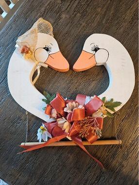 Vintage 90s kissing goose wooden decor cottagecore whimsical handmade americana